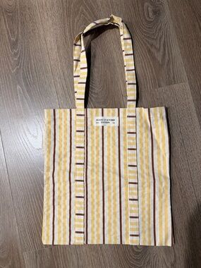 Sezane Yellow, Brown & Cream Striped Canvas Tote